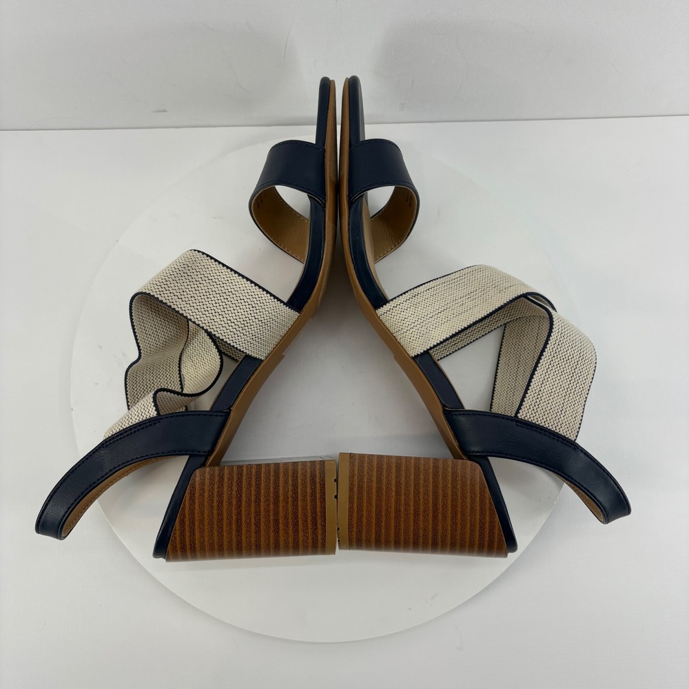 Market & Spruce Womens Slingback Block Heel Sandals Navy Beige Size 10 - Picture 6 of 9